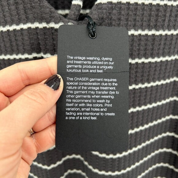 NWT CHASER Gray White Striped Waffle Knit Open T-Back Thermal Top Size Medium - Picture 4 of 5